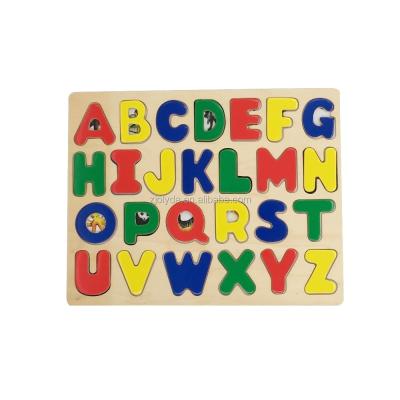 China Eco-friendly educational alphabet raised wooden puzzle for kids for sale