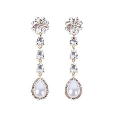 China FASHIONABLE top light luxury exaggerated thin European and American flower crystal earrings ear clip ear clip show face ear thin ornaments for sale