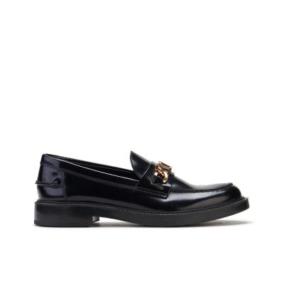 China Black Heeled Loafers Flat Loafer Round Toe Shoes Leather Women for sale