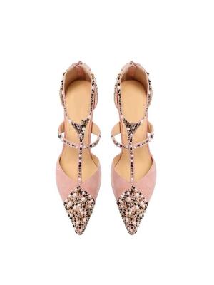 China Women S Dress Shoes In Apricot Color With Chunky Heel And Strap Design For Job Market for sale