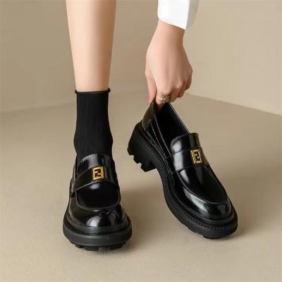 China Fashion Black Flat Loafer Shoes With Heels Height 4CM for sale