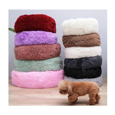 China Breathable Ready To Ship Luxury Washable Round Fluffy Pet Bed Faux Fur Solid Soft Dog Bed for sale