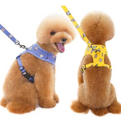 China New Padded Pet Supplies Pet Leash Chest Straps Set With Cute Printing Dog Harness for sale