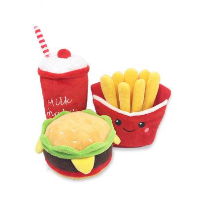 China New Viable Christmas Burger Bag Pet Toy Soft Talking Toy Fries Burger Shake Cup Dog Toys for sale