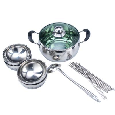 China Sustainable Stainless Steel Dinnerware 10 Pcs With Double Handle Stock Pot Suits Bowl Spoon Chopsticks for sale