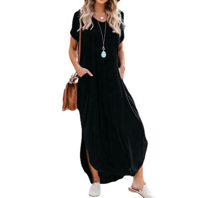 China Anti-Wrinkle Solid Color Knitted Cotton Loose Casual Maxi Length Dress For Long Tank Top Dresses Women Lady for sale