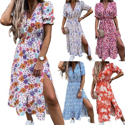 China Anti-Wrinkle Women's Casual Floral Printed Ladies Full Cotton Maxi Dresses 2021 Summer Cotton Ladies for sale