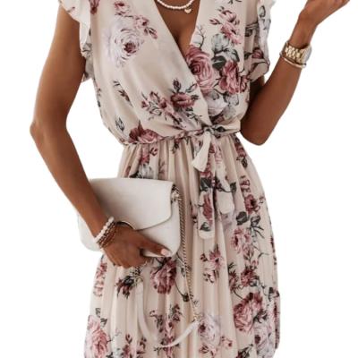 China Anti-Wrinkle Tendr Sleeve Floral Print Pleated Midi Casual Dresses Elegant Women for sale