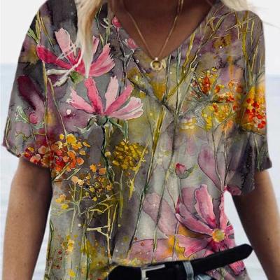 China Anti-Wrinkle Tropical Floral T-shirt And Short Set Women Graphic Tee for sale