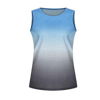 China Breathable Polyethylene Gradient Color Sleeveless Tank Top Vest Girls Loose T-shirt Ladies Femme for sale