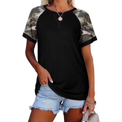 China Anti-Wrinkle Polyester Spandex Camouflage Print Plain T Shirt For Women Ladies 2021 for sale