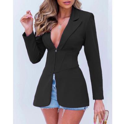 China Breathable Women Ladies Slim Fit Formal Blazers Suits Solid Color With Zipper for sale