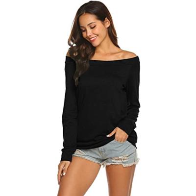 China QUICK DRY Women's One-Piece Long Sleeve Neck Tops Off-the-Shoulder Cotton T-Shirt for sale