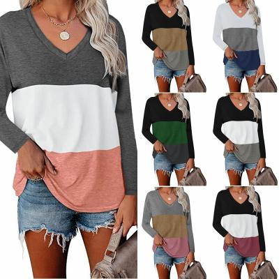 China New autumn and winter style QUICK DRY V-neck tops cotton pique T-shirt for women for sale