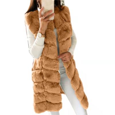 China Anti-wrinkle thick stripe long fur coat jacket vest for women for sale