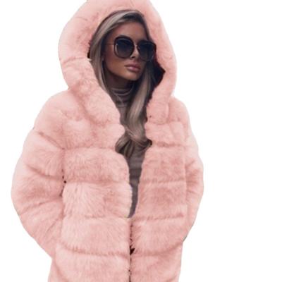 China Modern Windproof Faux Fur Coat Jacket Hooded Warm Winter Autumn For Women Ladies for sale