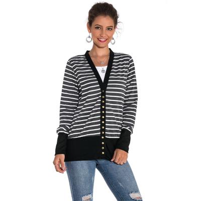 China Breathable Casual Colorful Stripe Cardigan Long Sleeve Coats V-neck For Ladies for sale