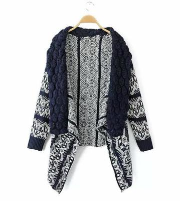 China Breathable Geometric Pattern Long Sleeve Blouse Cardigan Sweater Coats For Women for sale