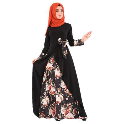 China Spliced ​​Floral Bowknot Spliced ​​Elegant Muslim Islamic Long Jilbab Dress For Women for sale