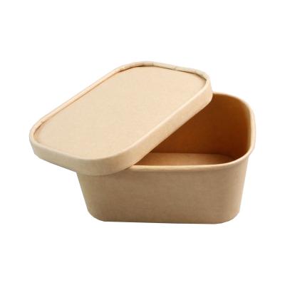 China Bio-degradable 580ml Biodegradable Rectangle Paper Bowl Food Grade Disposable Paper Food Container With PP Lid for sale