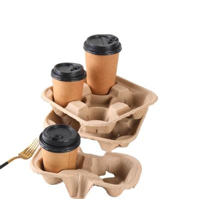 China Recyclable eco-friendly biodegradable pulp moulded cup carrier Coffee Tea Hot Drink take away paper cup holder  tray for 2/4 cups for sale