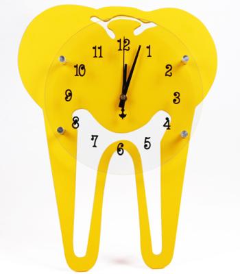 China Durable Yellow Tooth Shaped Wall Clock For Dental Clinics for sale