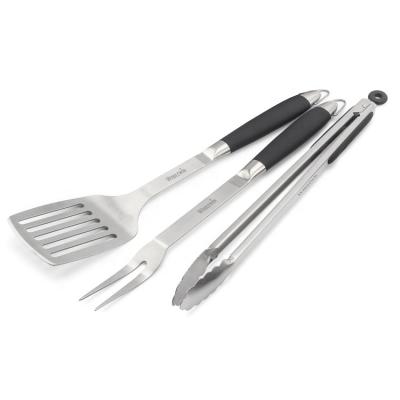 China 44 Cm Easily Cleaned Popular Barbecue 3 PC Tool Kit Stainless Steel BBQ Tools With TPR Coating Handle for sale