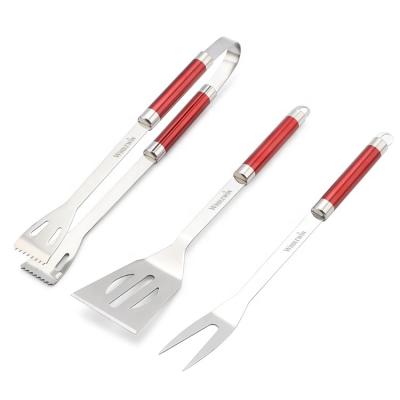 China New Design OEM Paint Easily Cleaned Metal Handle 3 PC Set Stainless Steel BBQ Tool Kit BBQ For BBQ Grill Gift for sale