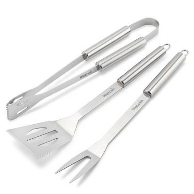 China Nice Gift Set 3pc Stainless Steel BBQ Tool Kit Easily Cleaned Whole BBQ Tools with Spatula, Fork, Tongs for sale