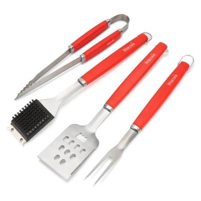 China Hot Sale PP+Stainless Steel BBQ 4 PC Set Steel Grill Tools For Outdoor BBQ Grills for sale