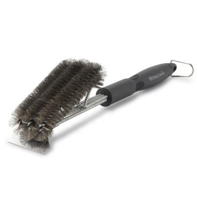 China New Trendy Triple Brush Head Triple Head Stainless Steel Bristle BBQ Grill Brush Cleaning Barbecue Sweep Stainless Steel For BBQ Grill for sale