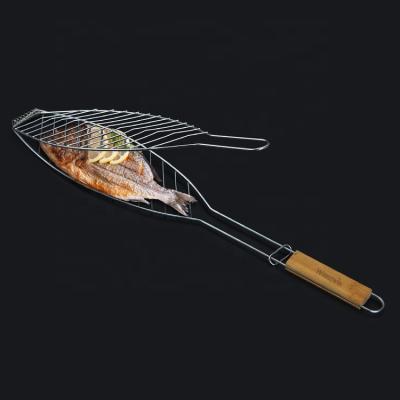 China Best Selling Easily Cleaned Portable Stainless Steel Folding Fish Grill Basket For Fish Vegetables Shrimp for sale