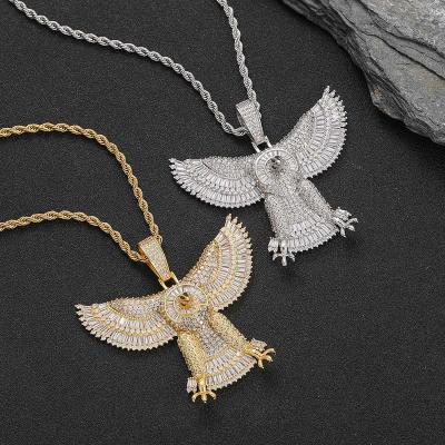 China Environmental Friendly Men's Hip Hop Charm Gold Plating Brass And Zircon Hawk Eagle Pendant Necklace for sale