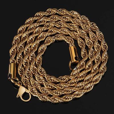 China Environmental Friendly 2mm 3mm Twist Chain Gold Plated Stainless Steel Necklace Rope Chain Necklace for sale