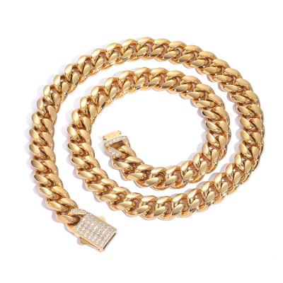 China Environmental Friendly High Quality 18K Gold Plated Stainless Steel Miami Cuban Link Chain Custom Hip Hop Cuban Chain Necklace for sale