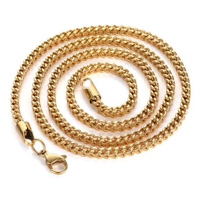 China Wholesale 3mm Hip Hop Jewelry Stainless Steel Necklace 18K Environmental Friendly Chain Gold Plated Necklace Chain for sale