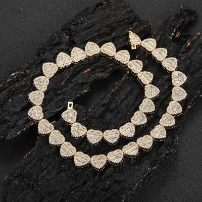 China Hiphop Fashion Jewelry Heart Shape Band Tennis Chain Iced Out Bling Wand CZ Necklaces For Women for sale