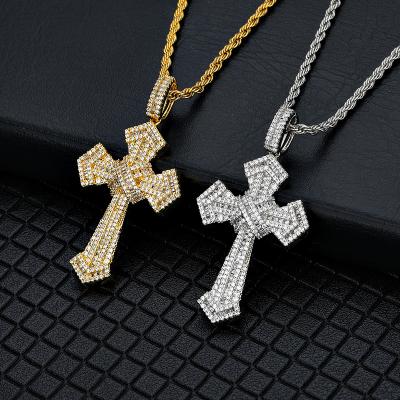 China Fashion Environmental Friendly Jewelry Iced Out Gold Cross Pendant Jesus Cross Pendant Silver Plated Bling Wand CZ Stone for sale