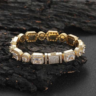 China NUOYA Size Environmental Friendly Quality Iced Out Clustered Rectangle Diamond Tennis Bracelet Hip Hop Jewelry Bracelet for sale