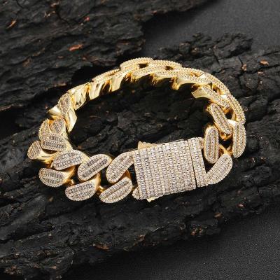 China 16mm Environmentally Friendly Iced Out Miami Cuban Link Bracelets White Gold Zircon Baguette Diamond Chain Bracelets Mix Setting Lab for sale