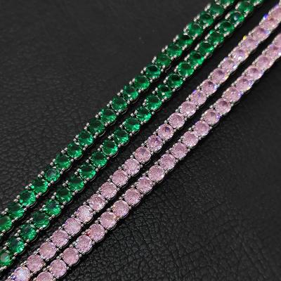 China Wholesale Men's Environmental Friendly Bling Lab Jewelry Women's 4mm Diamond Chain Green Pink Tennis Bracelet Zircon for sale