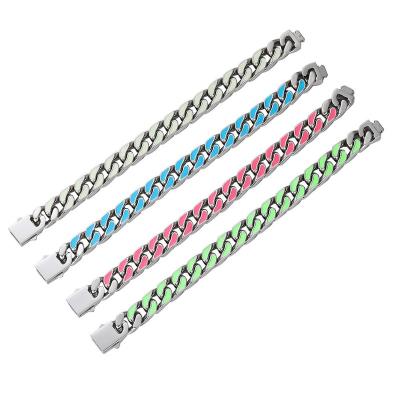 China Nuoya 12mm Cuban Link Environmentally Friendly Luminous Bracelet Colored Miami Stainless Steel Fluorescent Cuban Chain Bracelet for sale