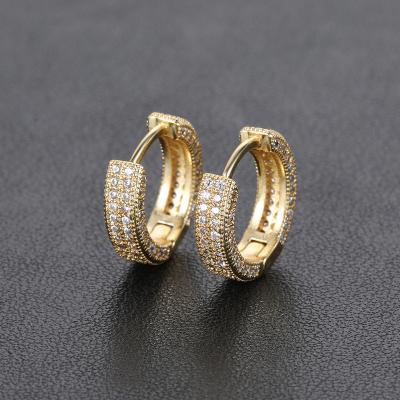 China Environmental Friendly Hip Hop Personalized Iced Out Diamond Earrings Double Cubic Zirconia 18k Gold Plated Earrings Women 18k Outlet for sale