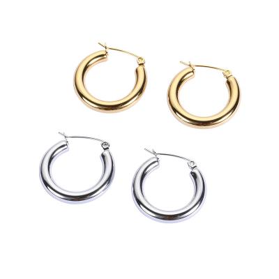 China Hiphop 18k Gold Plated Round Stainless Steel Hoop Earrings Women Gold Silver Circle Earrings for sale