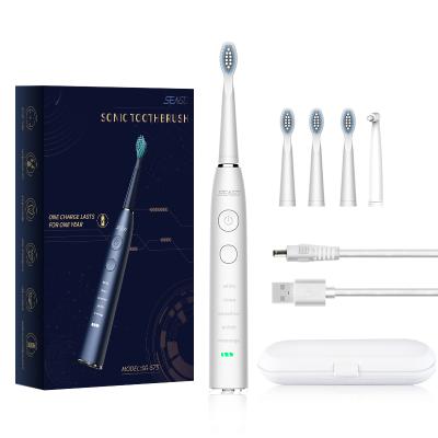 China Dupont Nylon Bristles Wholesale Seago SG575 300 Modes Sonic Electric Toothbrush With 5 Days Battery Life Automatic Rechargeable 5 Nozzles for sale