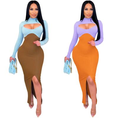 China 2022 Anti-Static Wholesale Autumn Solid Knitted Sexy Casual Long Bodycon Dresses Women Clothing Plus Size Long Sleeve Split Maxi Sweater Dress for sale