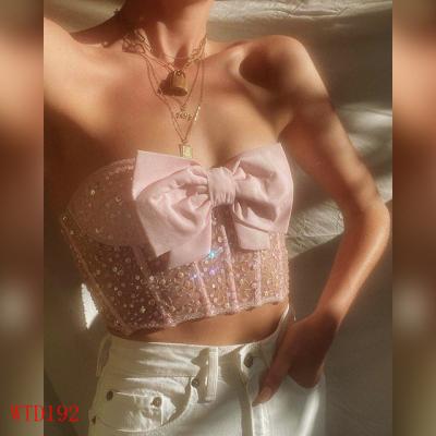 China 2021 other women's summer new sequins bow tube strapless tops small sexy slim girly corset vest top women vest tops for sale