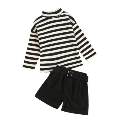 China Girls Lolita Style Kids Autumn Striped Knitted Push Up Shirt + Two Piece Corduroy Curved Shorts Kids Boutique Outfit for sale