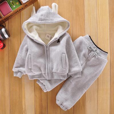 China Children's two-piece long-sleeved children's clothing winter thick warm breathable lambskin casual outwear boys set hooded jacket and pants for sale