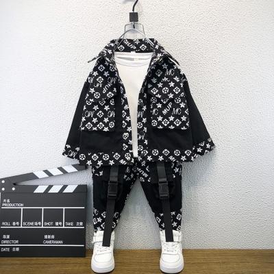 China New Style Anti-wrinkle Baby Boy Clothing Wholesale Children's Clothing Letter Printed Casual Turn Down Collar Kids Clothes Set Jacket+Pants for sale